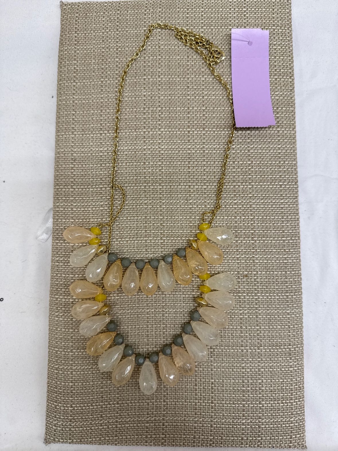 Gold Pink Beaded Necklace