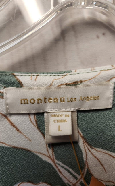 Monteau Women's Size L White & Green Floral Dress
