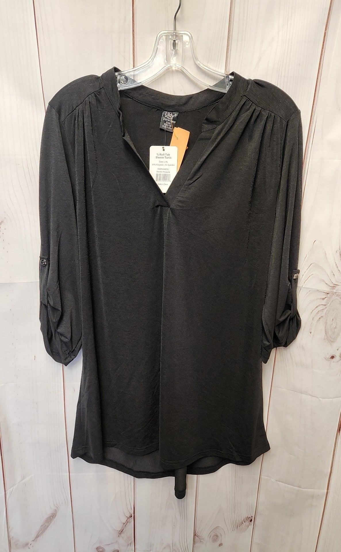 NWT Lildy Women's Size L/XL Black 3/4 Sleeve Tunic Top