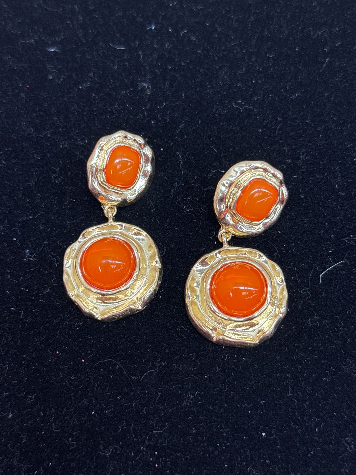 Gold Earrings Orange Stone