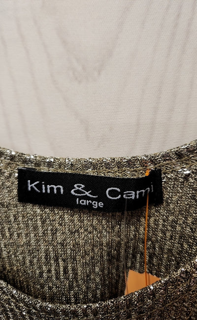 Kim & cami Women's Size L Silver Short Sleeve Top