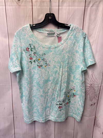 Shenanigans Women's Size L Blue Floral Short Sleeve Top