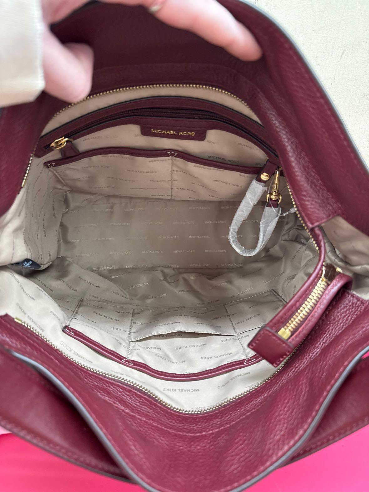 Michael Kors Evie Hobo Maroon Leather Tote Bag