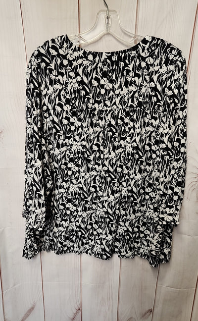 Jones & Co Women's Size 1X Black Floral 3/4 Sleeve Top