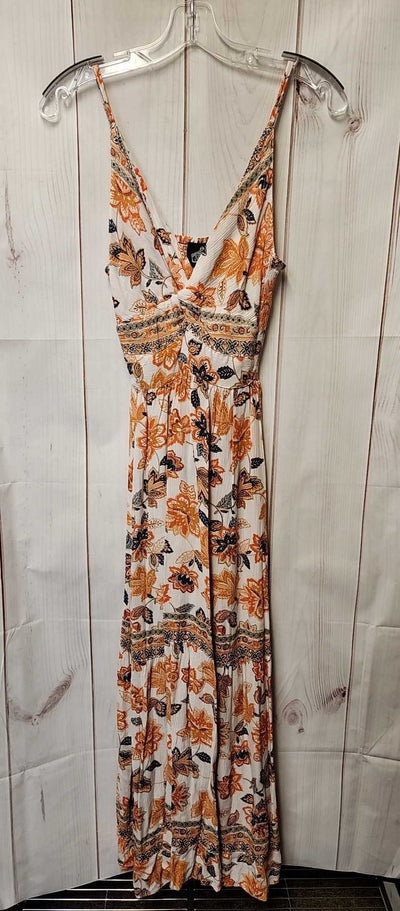 Angie Women's Size L White & Orange Floral Dress