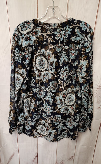 Loft Women's Size M Navy Floral Long Sleeve Top