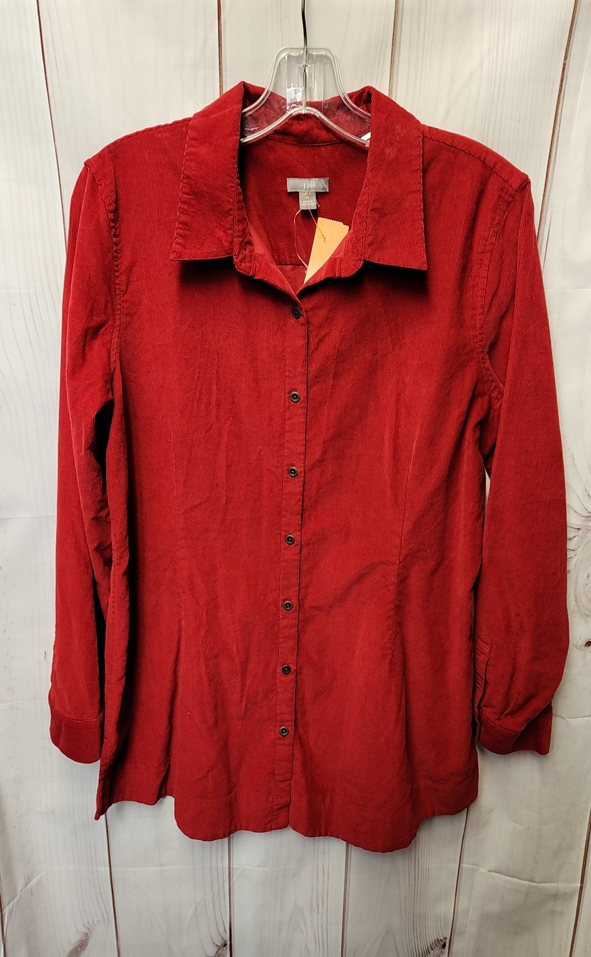 J Jill Women's Size M Red Corduroy Long Sleeve Top