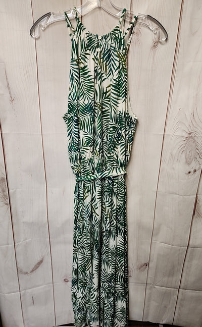 Loft Women's Size L White & Green Floral Dress