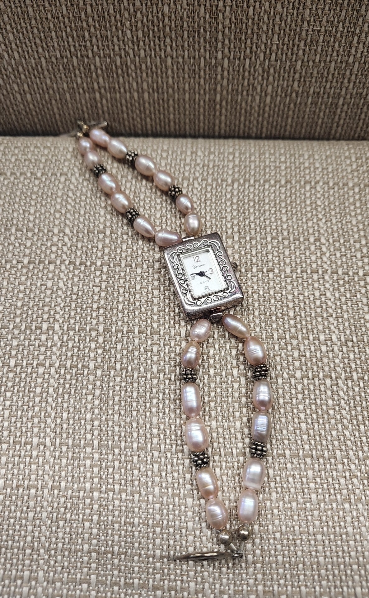 VTG Geneva Quartz Japan Mvt Pink Pearl Toggle Closure Watch