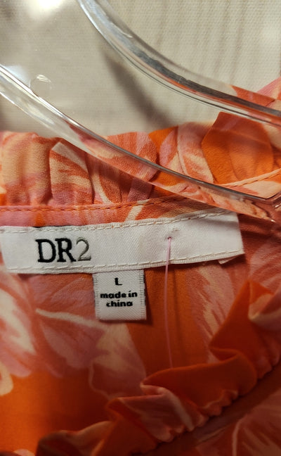 Dr2 Women's Size L Orange Floral Short Sleeve Top