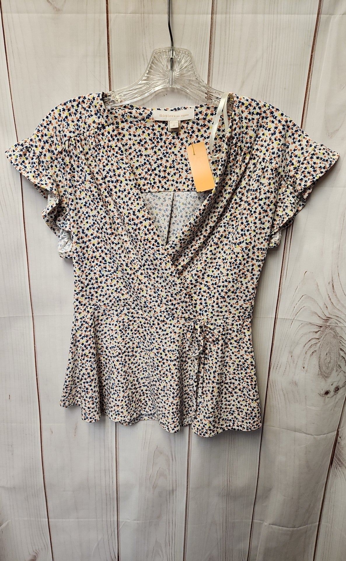 Monteau Women's Size M Pink Floral Short Sleeve Top