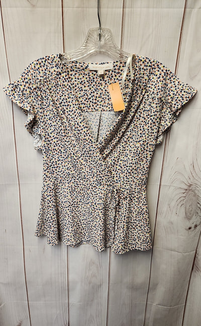 Monteau Women's Size M Pink Floral Short Sleeve Top