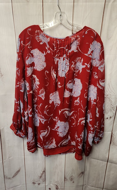 Tommy Hilfiger Women's Size 3X Red Floral Long Sleeve Top