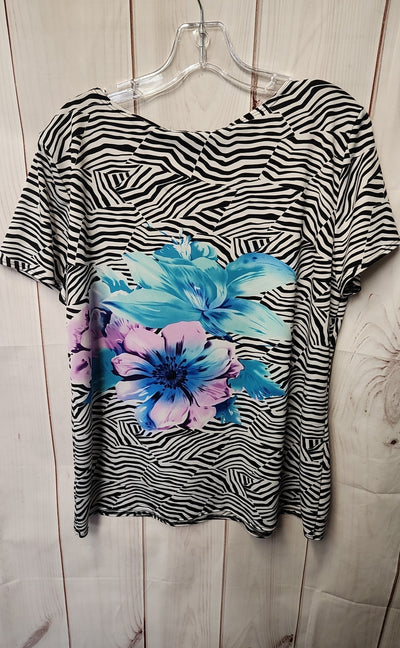 NY Collection Women's Size XL Black Floral Short Sleeve Top