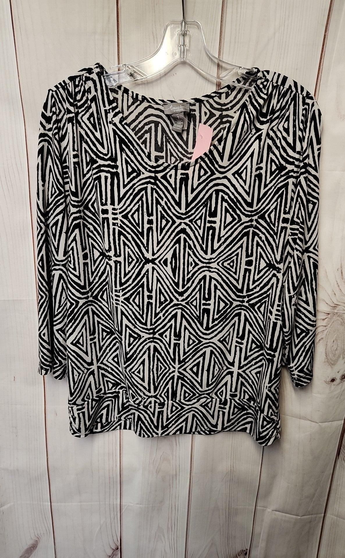 Chico's Travelers Women's Size 1 = US M White & Black 3/4 Sleeve Top