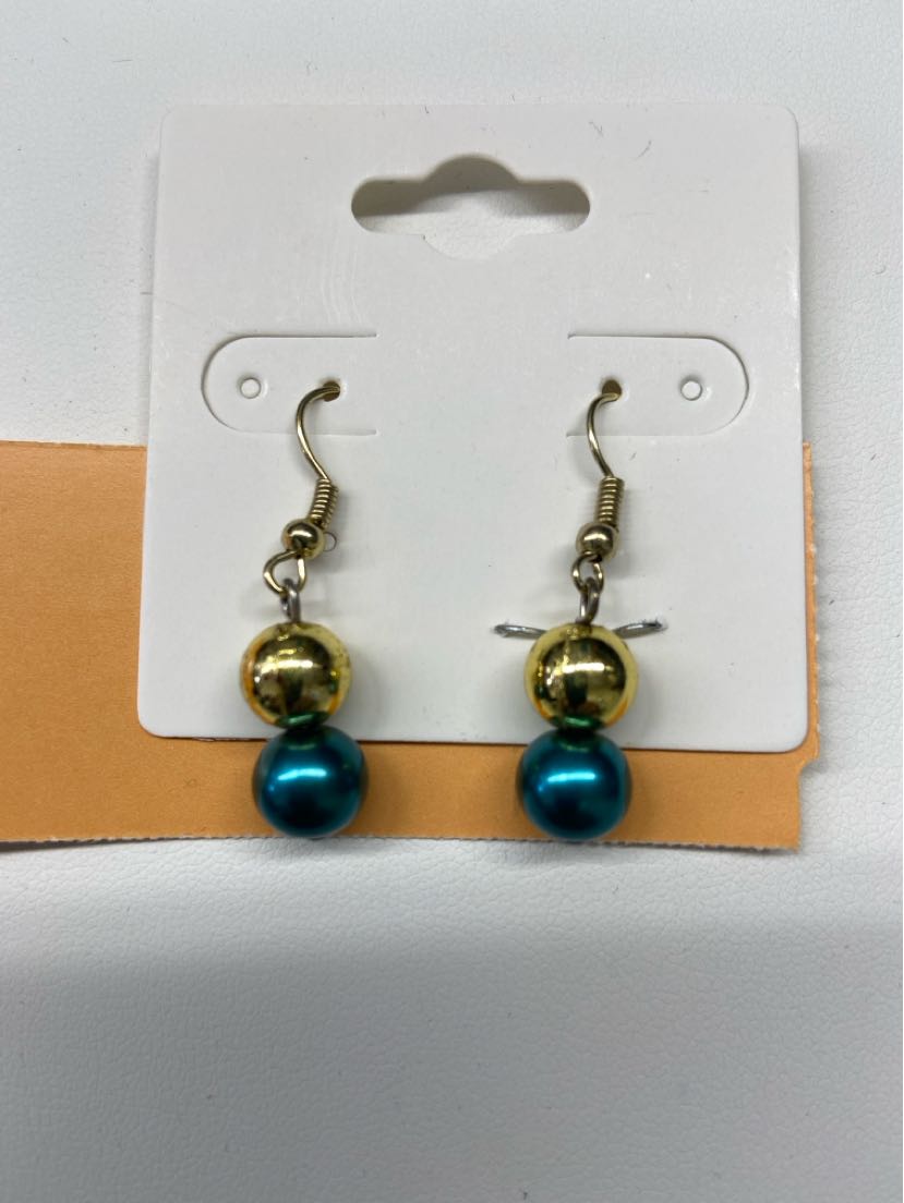 Gold & Blue Beaded Earrings
