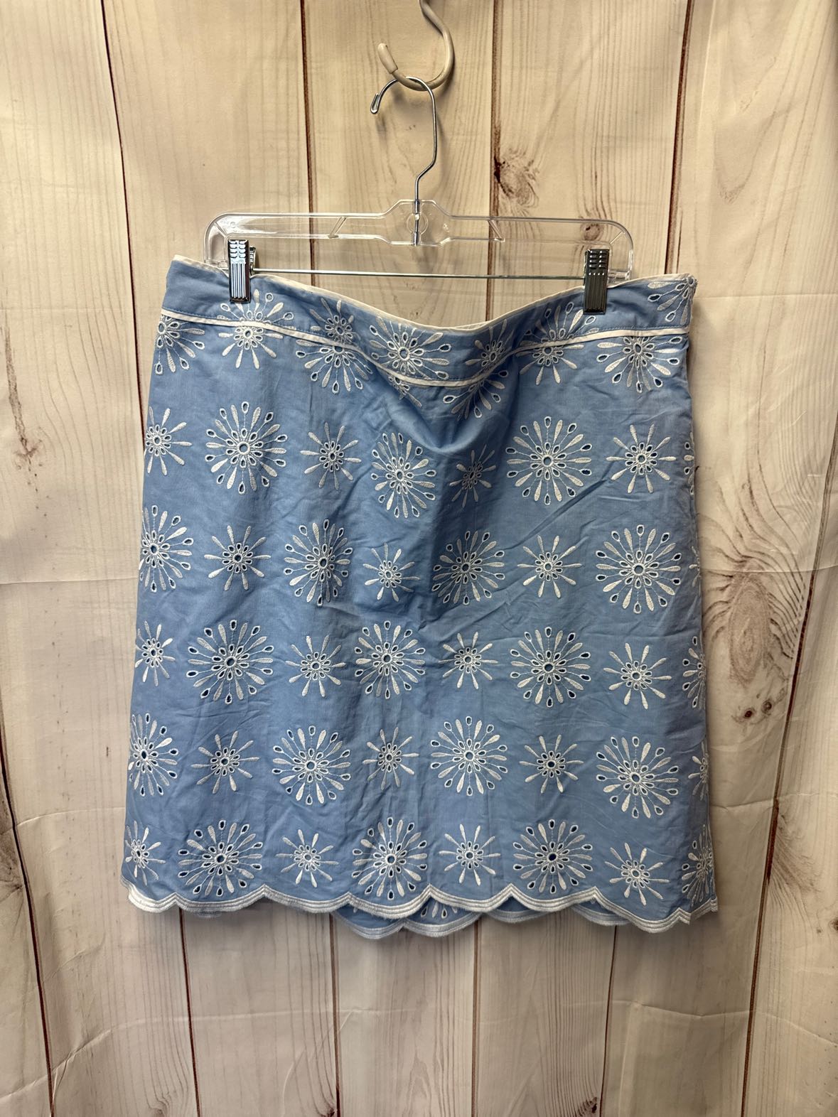 NWT Talbots Women's Size 16 Light Blue Embroidered Floral Skirt