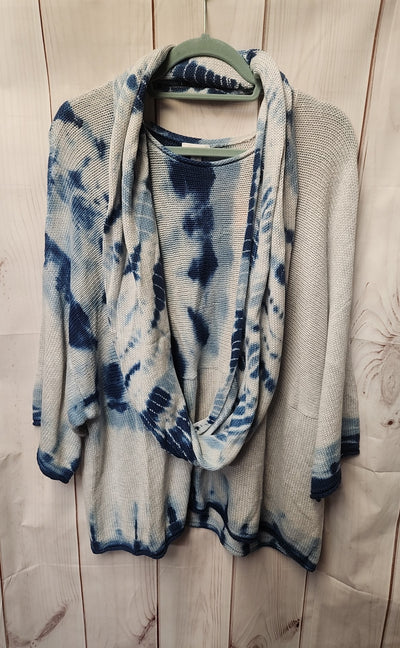Pure Jill Women's Size XL Gray & Blue Sweater with Scarf