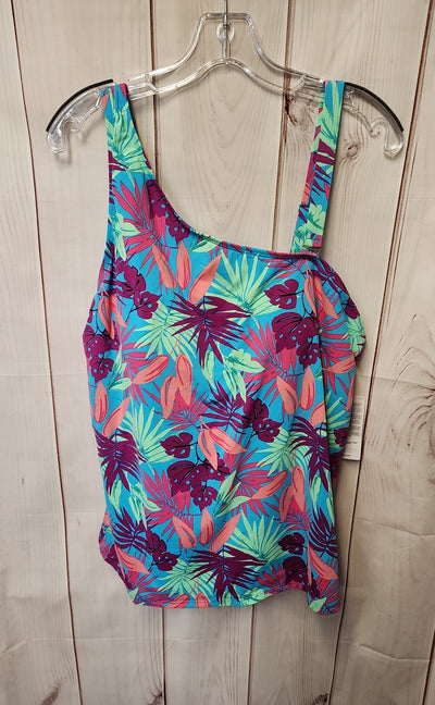 NWT Lands End Women's Size 18 Blue Floral Swim Top