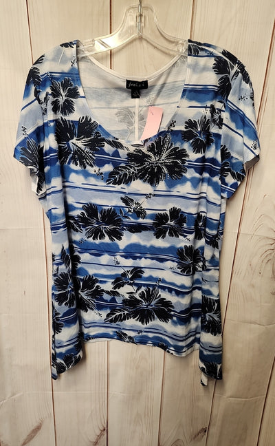 Joei & I Women's Size XL Blue Short Sleeve Top