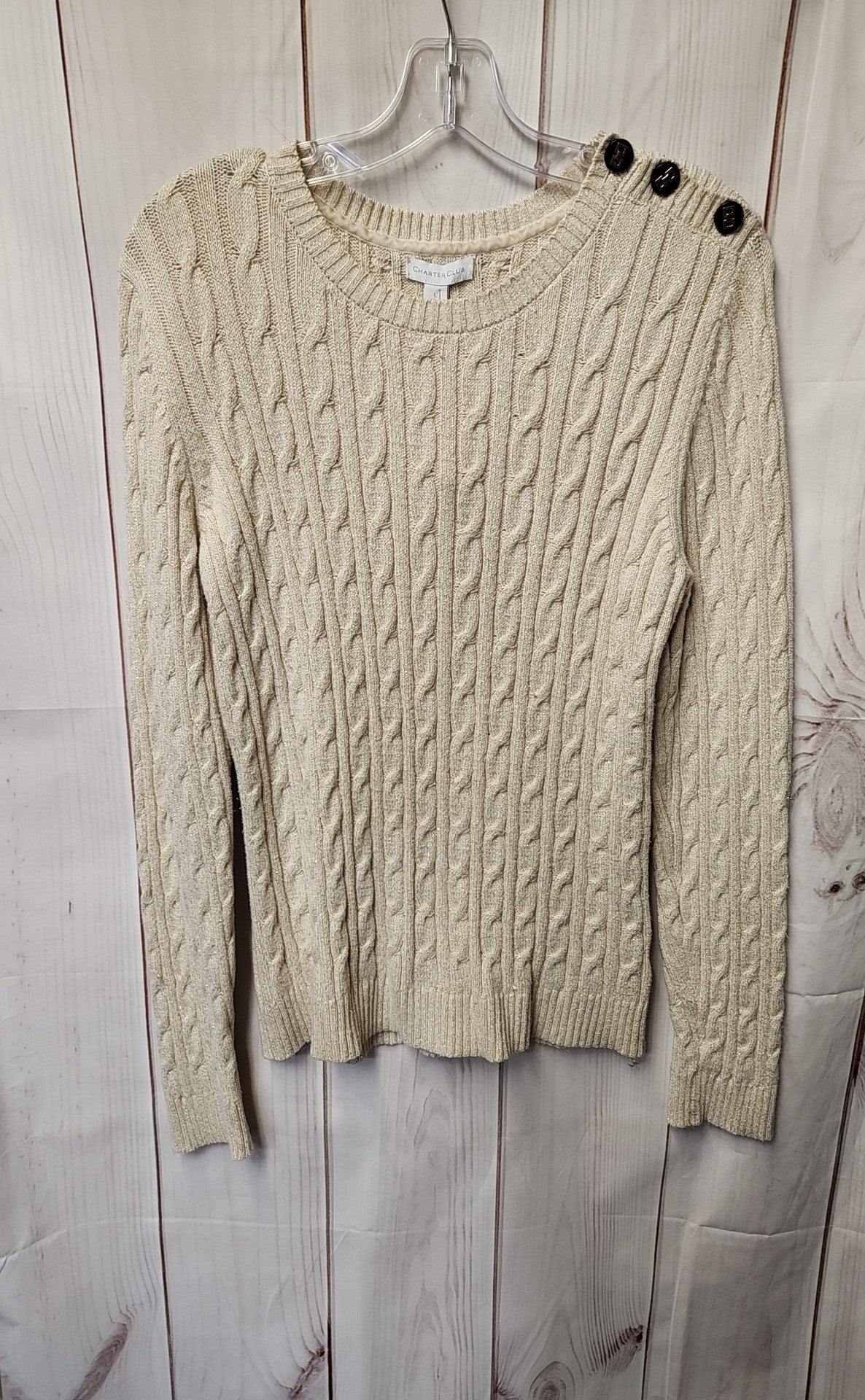 Charter Club Women's Size L Beige Metallic Sweater
