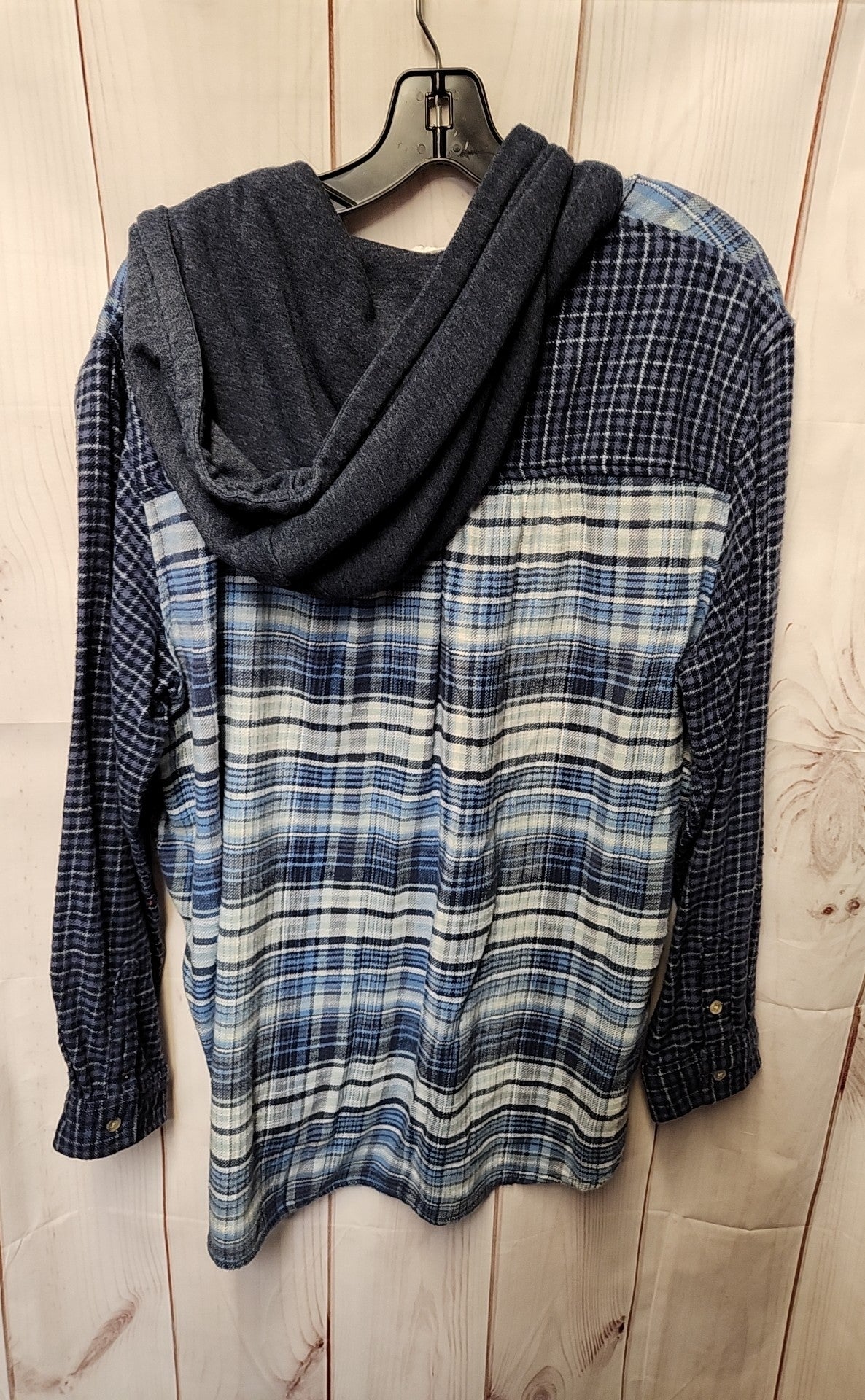 American Eagle Women's Size L Blue Long Sleeve Top Hooded Shacket