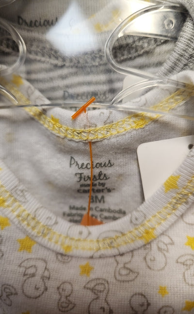 NWT Carters Boy's Size 3 Months White, Yellow & Gray 4 Pcs Bodysuit Set