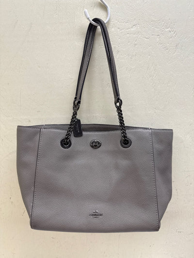 Coach 57107 Gray Leather Turn-lock Shoulder Tote Bag