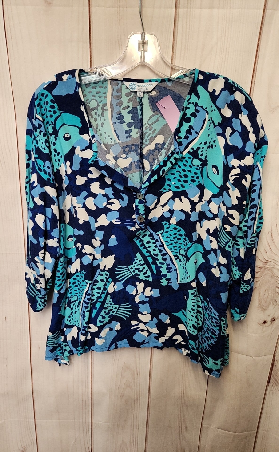 Escapada Living Women's Size L Blue 3/4 Sleeve Top