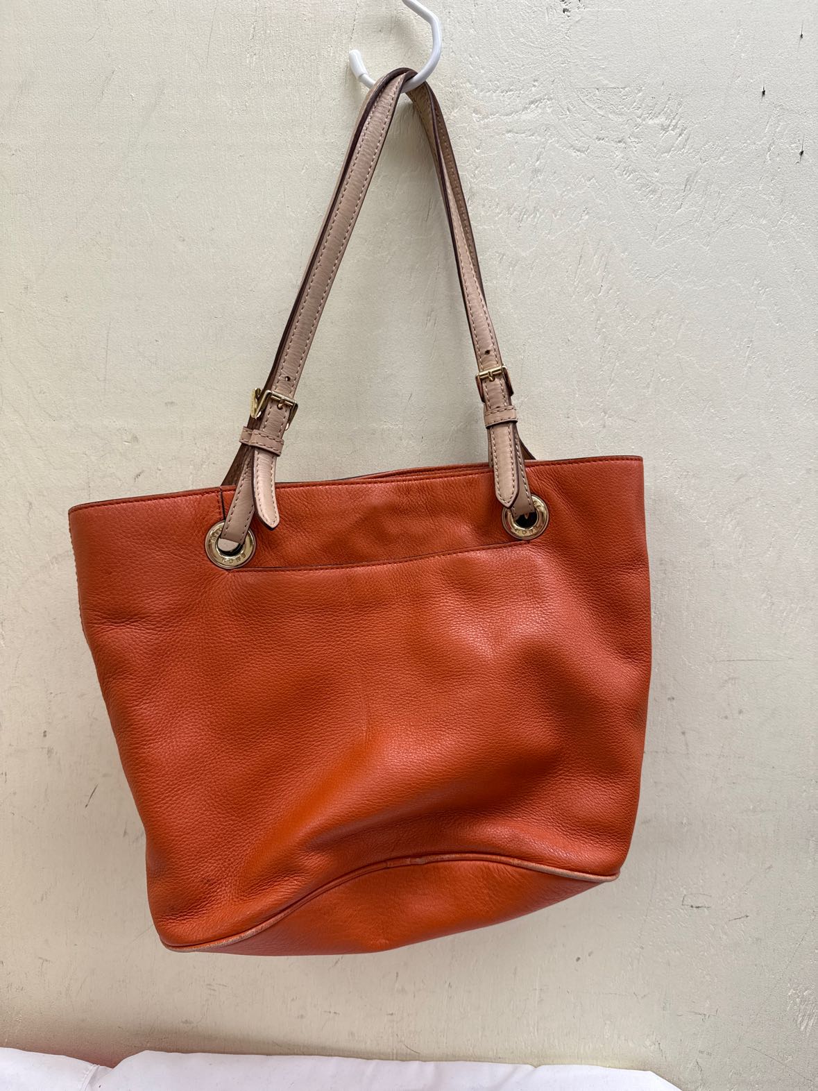 Michael Kors Orange Leather Tote Bag AS IS - wear on corners & marks inside
