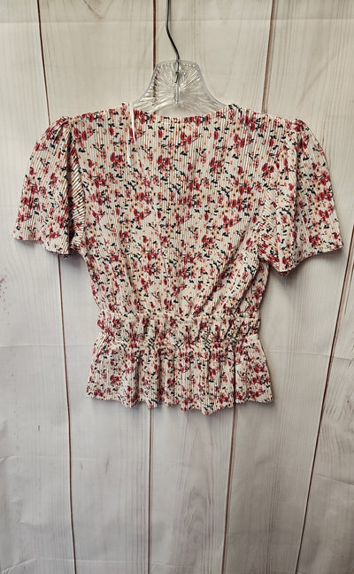 Self E Women's Size XS White & Pink Floral Short Sleeve Top