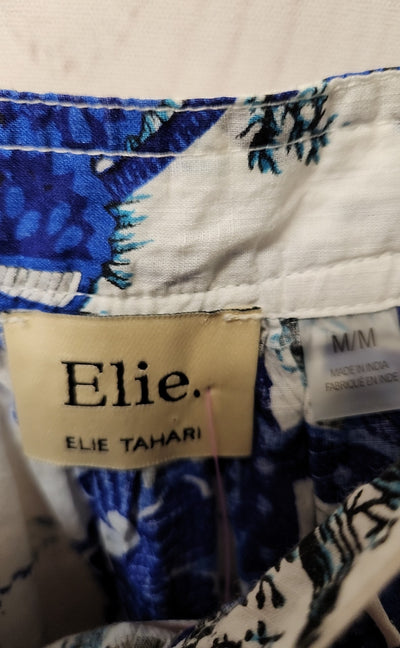 Elie Tahari Women's Size M White & Blue Floral Long Sleeve Top