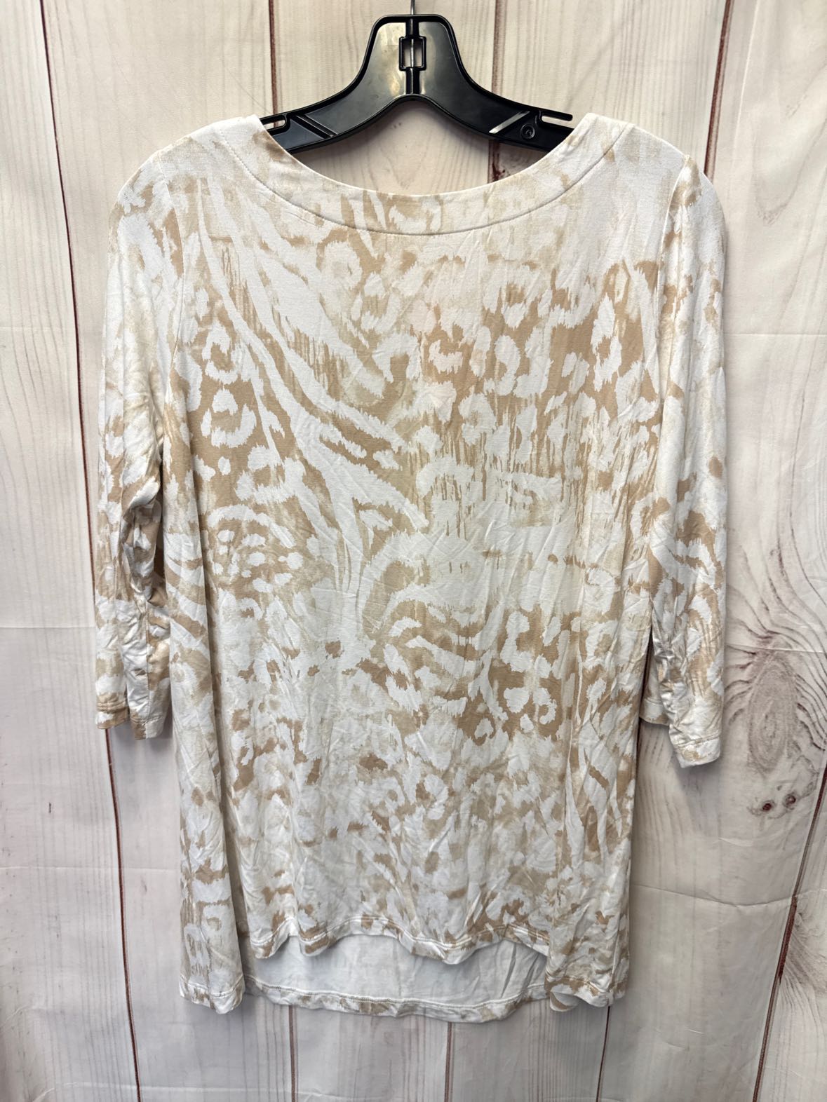 Belle by Kim Gravel Women's Size XS White & Tan 3/4 Sleeve Top