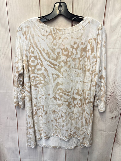 Belle by Kim Gravel Women's Size XS White & Tan 3/4 Sleeve Top