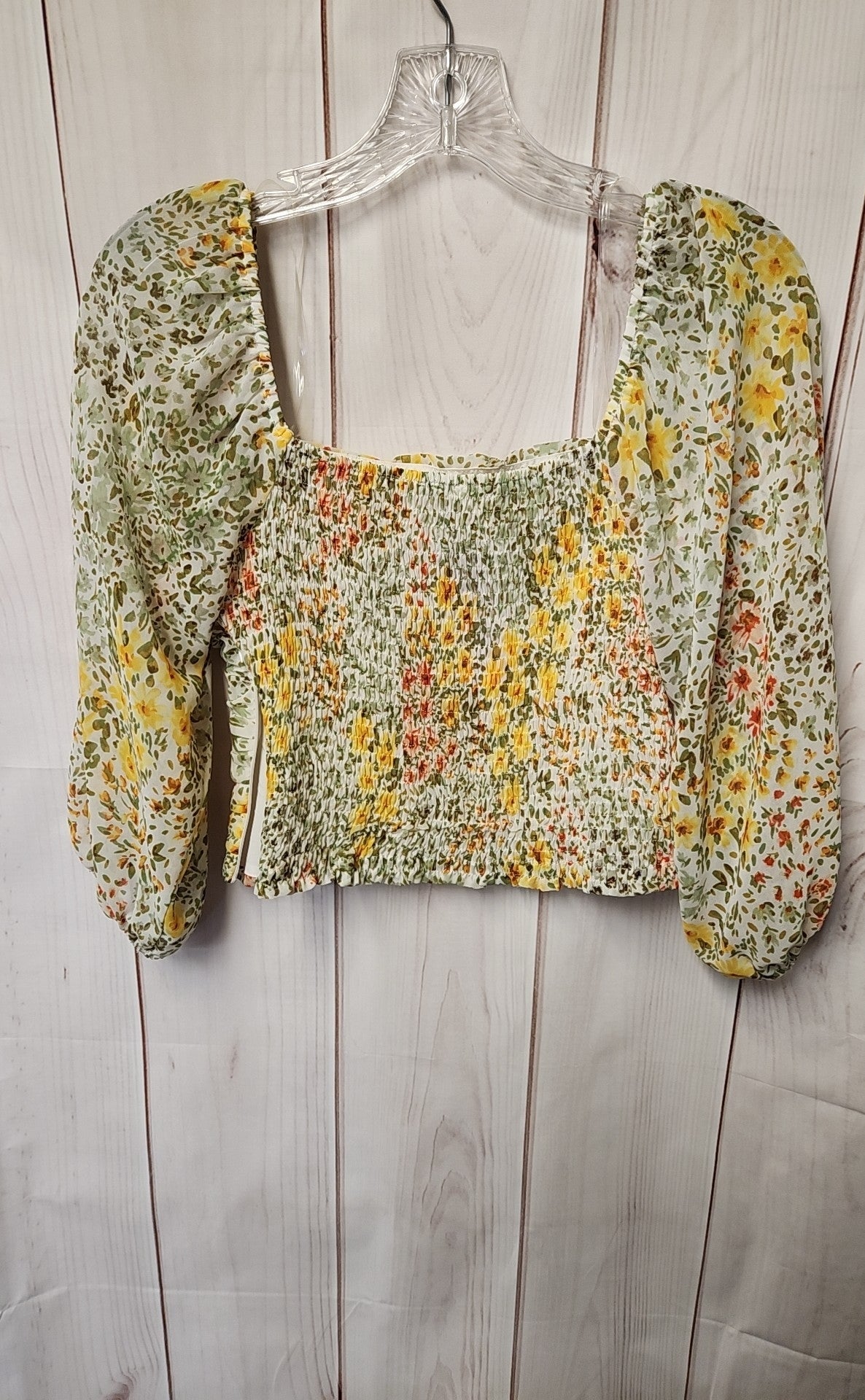 Illa Illa Women's Size S Yellow Floral 3/4 Sleeve Top