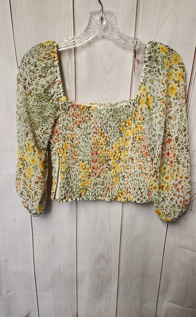 Illa Illa Women's Size S Yellow Floral 3/4 Sleeve Top
