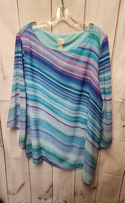Chico's Women's Size 3 = US XL Blue 3/4 Sleeve Top