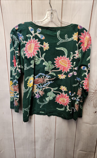Handloom Batiks Women's Size S Green Floral 3/4 Sleeve Top