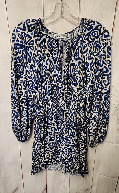 Zara Women's Size S White & Blue Dress
