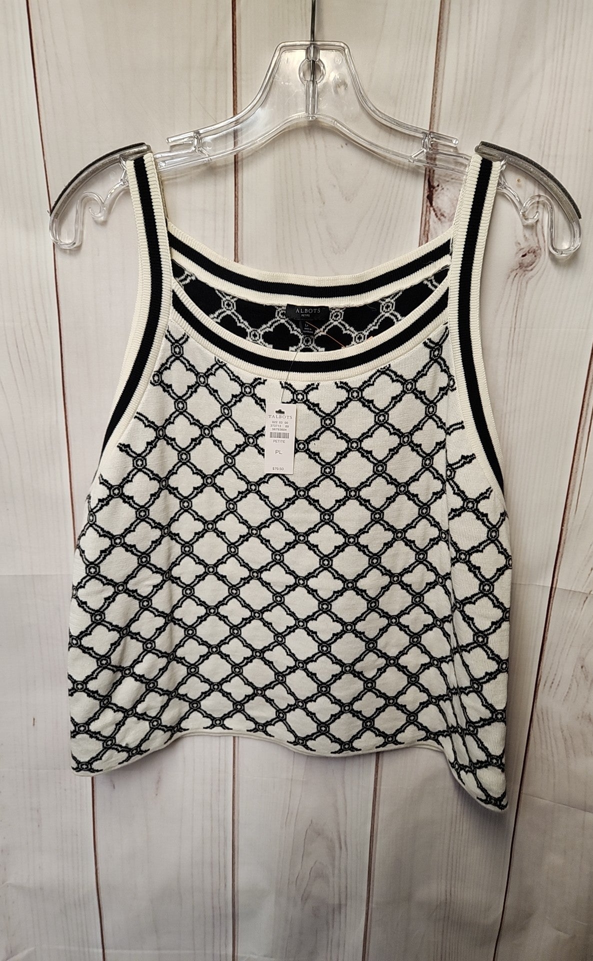 NWT Talbots Women's Size L Petite White & Black Sleeveless Top