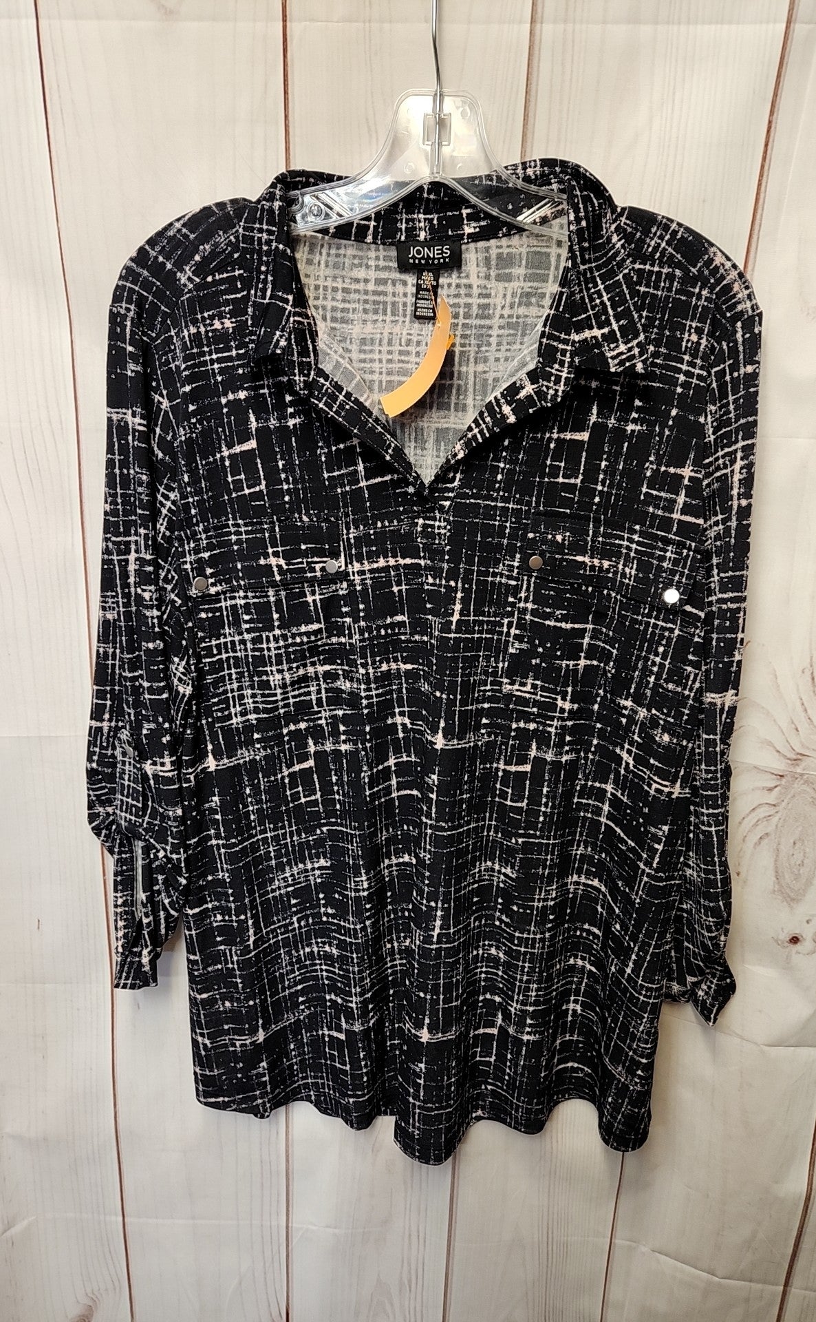 Jones New York Women's Size XL Black 3/4 Sleeve Top