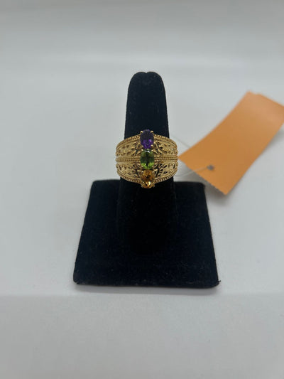 STS Karis Sz 9 Puple, Green, Yelow,  Gold Ring