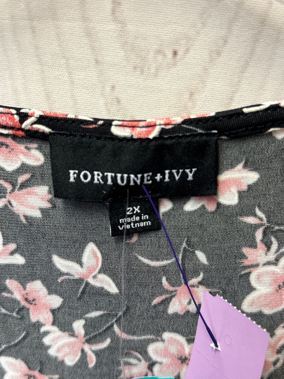 Fortune & Ivy Women's Size 2X Black Floral Dress