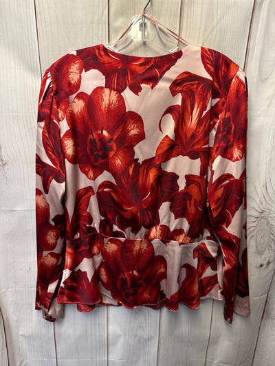 INC Women's Size XL Red Floral Long Sleeve Top