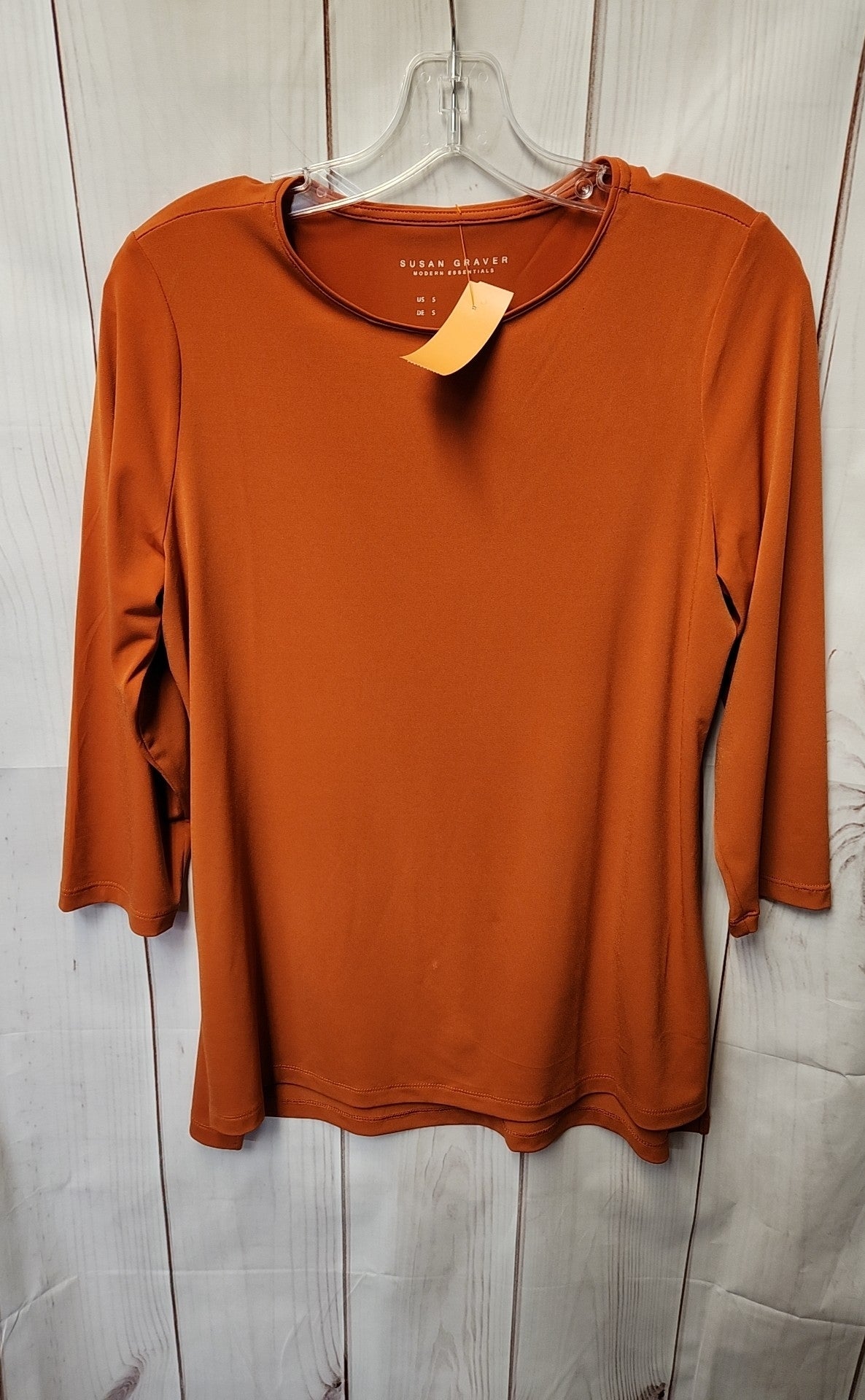 Susan Graver Women's Size S Orange 3/4 Sleeve Top