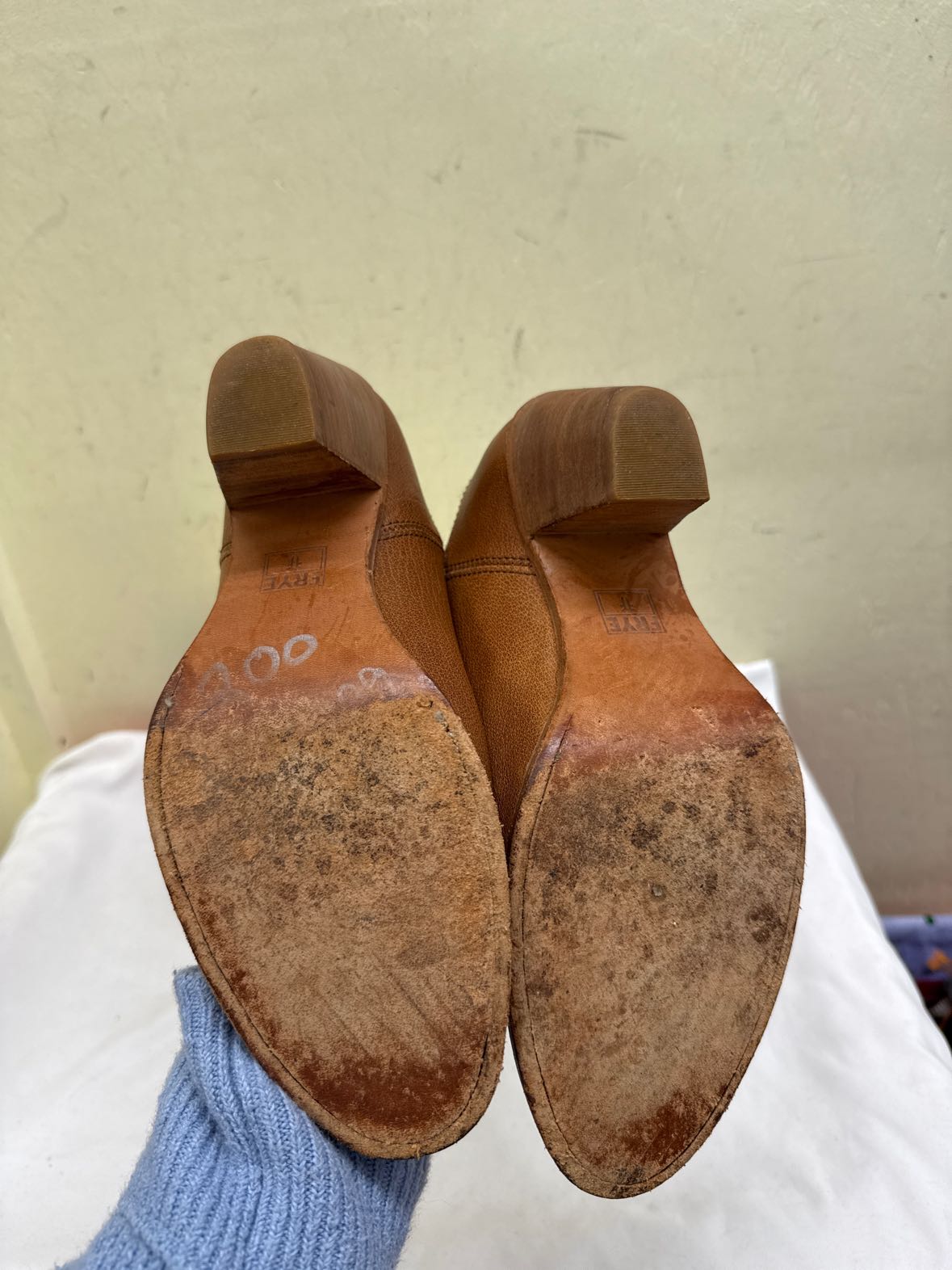 Frye Women's Size 8-1/2 Tan Leather & Canvas Boots Shoes AS IS - STAINS