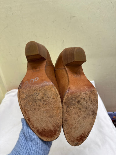 Frye Women's Size 8-1/2 Tan Leather & Canvas Boots Shoes AS IS - STAINS