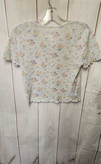 American Eagle Women's Size M Gray Floral Short Sleeve Top