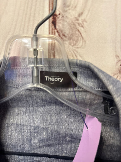 Theory Women's Size Petite Blue Linen Blend Cardigan