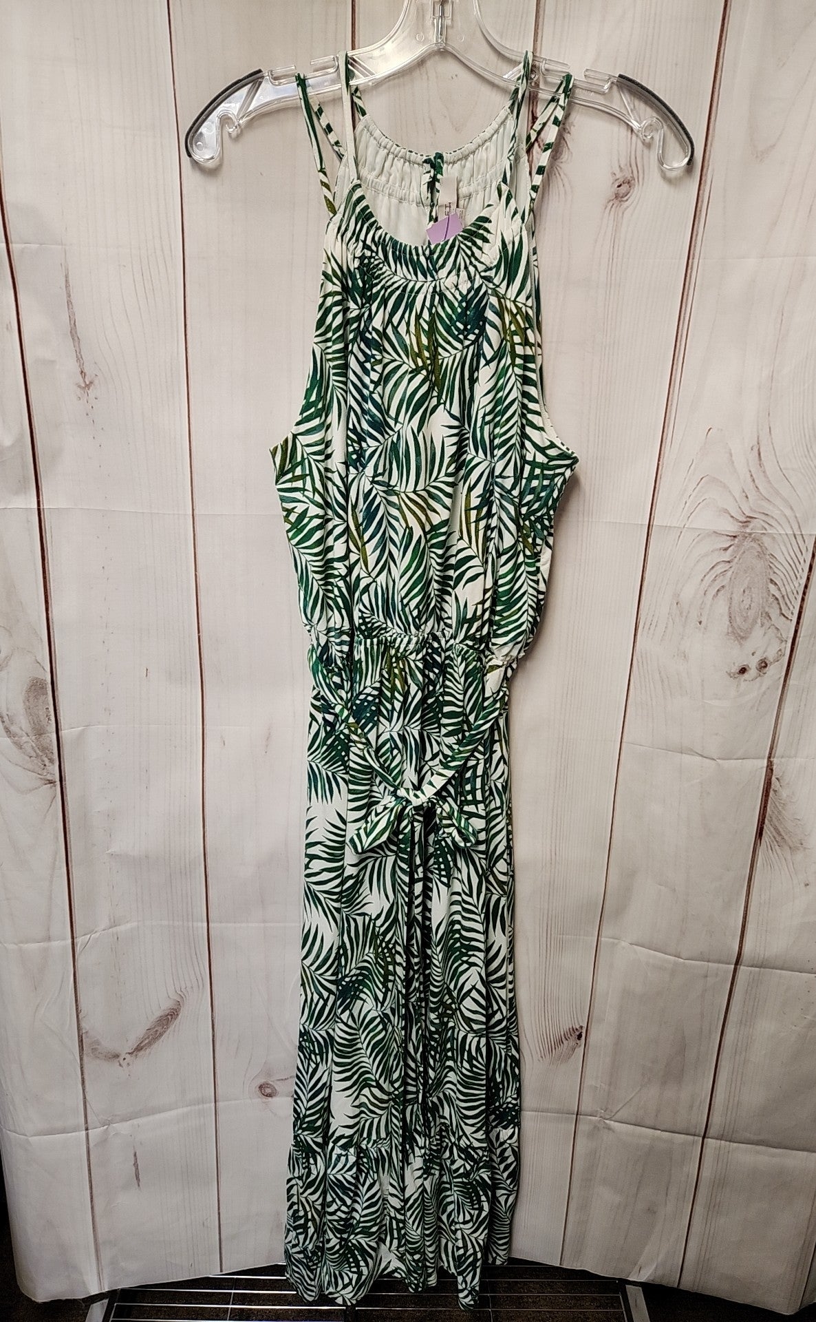 Loft Women's Size L White & Green Floral Dress
